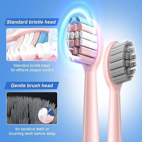 JTF Electric Toothbrush for Adults with 5 Professional Modes & Smart Timer | Portable Travel Case, 2 Types Soft or Firm Heads for Sensitive Teeth & Braces, Wireless Charging, IPX7, TSA-Friendly, Pink thumbnail 4