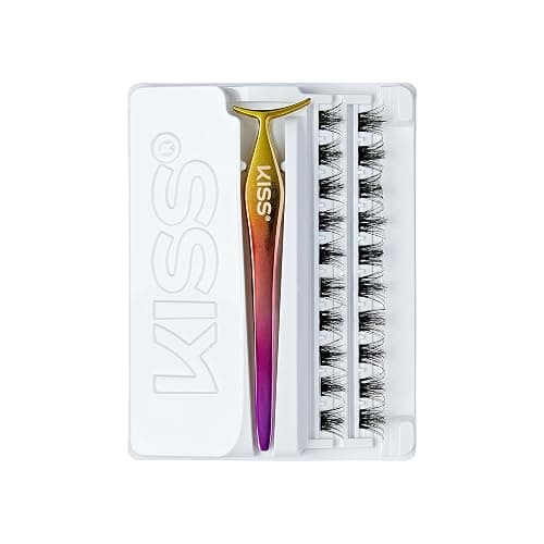 KISS imPRESS Falsies Press On Self Adhesive Eyelashes, 12mm-14mm Glam Volume Press On Lashes, Black, No Glue Needed, Invisible Band, 20 Lash Clusters & Non-Stick Applicator - Spiky thumbnail 9