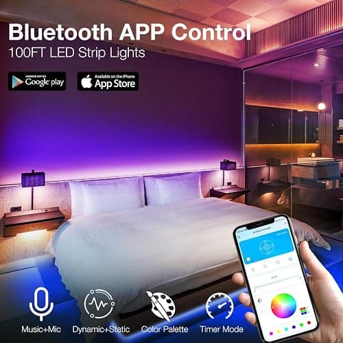 DAYBETTER LED Strip Lights 100ft, Smart Lighting with App Remote Control, RGB LED Lights for Bedroom, Music Sync Color Changing for Room Home Decor Party (1 Roll) thumbnail 3