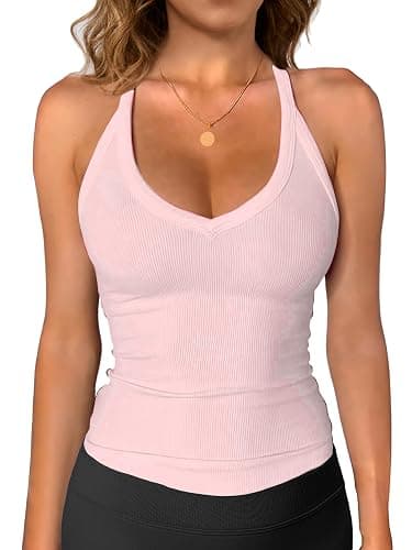 iGENJUN Womens Spaghetti Strap V-Neck Ribbed Tank Tops for Women 2025 Slim Fitted Soft Camisole Basic Layering Shirts - Image 1