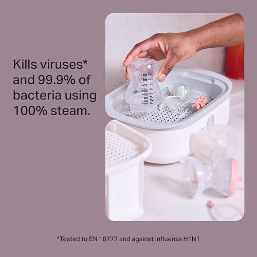 Tommee Tippee Supersteam Electric Steam Steriliser for Baby Bottles, Kills Viruses and 99.9 Percent of Bacteria, 5-Minute Sterilisation Cycle, White thumbnail 2