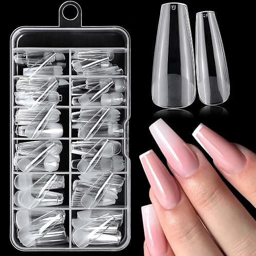 240pc Coffin Gel Nail Tips Long Fake Nails Clear Press ons Nail, Long Coffin Nails Tips Acrylic Nails Extension Soft Gel Nails Tip Full Cover Ballerina False Nail Clear Artficial Fingernails - Image 1