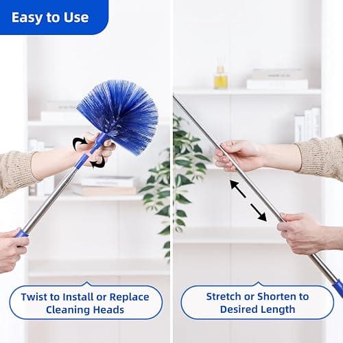 Microfiber Duster for High Ceiling Fan Blades, Cobweb with Extension Pole Adjusts 15-82 Inch, Reusable Cleaning Duster Kit with 3 Duster Heads for Wall Blinds Door Furniture Bookshelves (Blue) thumbnail 7
