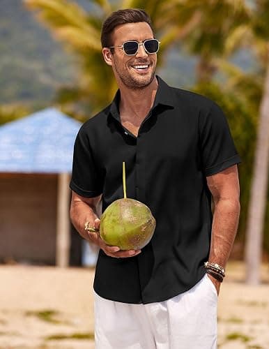 COOFANDY Men's Linen Shirts Short Sleeve Casual Shirts Button Down Shirt for Men Beach Summer Wedding Shirt thumbnail 5
