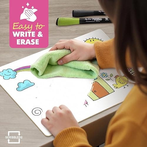 Scribbledo 12 Small White Board Dry Erase Boards Classroom Pack Mini White Boards 9"x12” Double Sided Personal Whiteboards for Students Teachers School Supplies Lapboards Mini Whiteboard Erasers Incl thumbnail 2