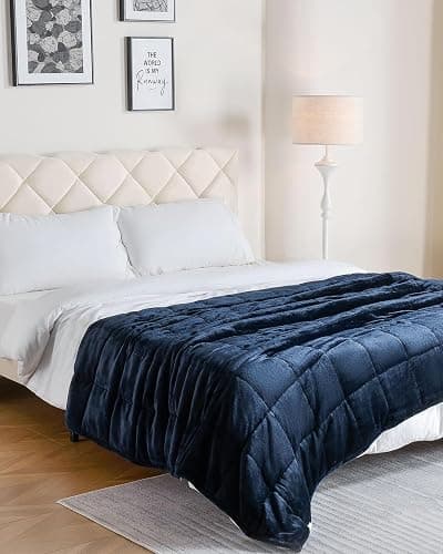 Sivio Weighted Blanket for Adult, 15lbs Sherpa Fleece Heavy Blanket Warm and Cozy Fluffy Throw, 60x80 Inch, Navy Blue thumbnail 8