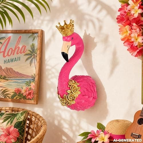 WOPARTY Flamingo Wall Decor, Resin Crown Flamingo Head Wall Sculpture with Gold Rose Accents, 13 x 5.9 Inch, Home Decor Gift (Pink) thumbnail 9