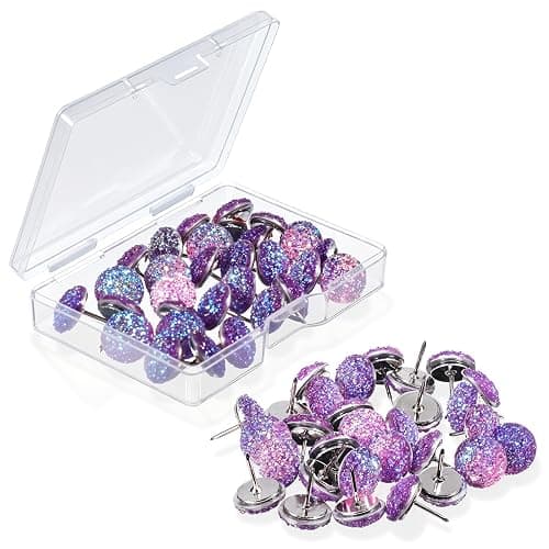 30Pcs Decorative Thumb Tacks, Glitter Rhinestone Purple Push Pins, 0.45” Shiny Diamond Thumb Tacks, Cute Push Pins for Corkboard, Home Office Supplies - Image 1