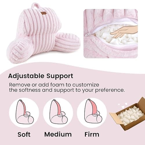 Home Faux Fur Reading Pillow with Pocket for Sitting in Bed, Kids Backrest Bed Pillow with Washable Cover for Lounging, Study & Relaxing, Light Pink 17 inches thumbnail 5