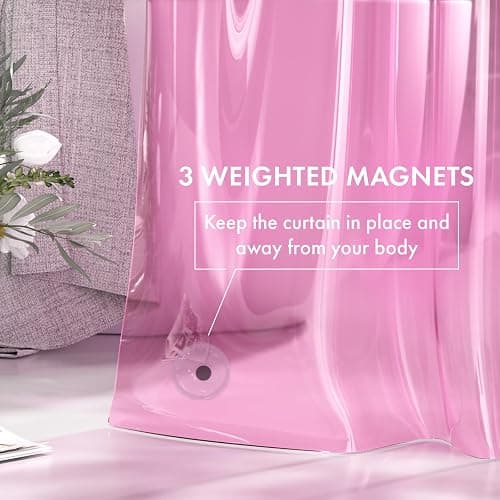 AmazerBath Shower Curtain Liner, 72x72 Transparent Hot Pink Shower Liner, Lightweight Plastic Shower Curtain Liners, Cute Waterproof Shower Liner for Bathroom with 3 Magnets & 12 Grommet Holes thumbnail 7