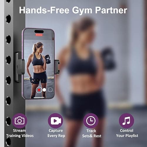 Magnetic Phone Holder for Gym, Magnet Gym Phone Mount w/ 6 x N52 Magnets, Home Workout Gym Accessories for Men Women, Quick Release Clamp, Thick-Case Friendly, Fits 4.7–7" iPhone 17/16/15/14 & Galaxy thumbnail 2