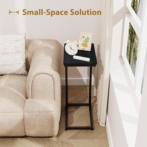 JCMCDO Narrow C Shaped End Tables Living Room TV Trays Set of 2, Small Thin Modern Side Table Skinny Slide Under Couch Tray Tables for Sofa Bedroom Small Space, Black thumbnail 5
