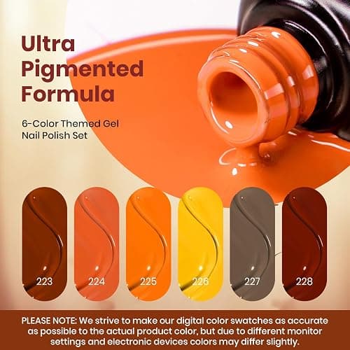 Beetles Fall Gel Nail Polish Set - 6 Colors Burgundy Red Orange Yellow Brown Gel Polish Kit for Nails, Autumn Leaves Soak Off UV LED Nail Gel Manicure at Home Gifts for Women thumbnail 4