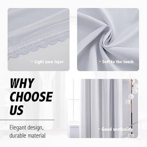 Anytime Double Layer Blackout Curtains 2 Panels，52Wx63L，Greyish White | Sheer And Fabric Window Drapes Grommet Top Solid Color Bedroom Living Room Home Decor thumbnail 7