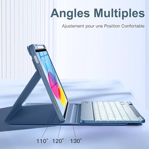 Vobafe Coque Clavier pour iPad A16 11/10 Ème Generation (11 Pouces 2025/10.9 Pouces 2022), Étui Keyboard 7 Couleurs Rétroéclairées avec Porte Crayon, AZERTY Layout pour iPad 10eme/11eme, Bleu thumbnail 5