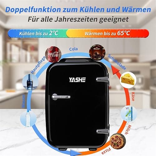 YASHE Mini Kühlschrank, 4 Liter Mini-Kühlschränke für Kosmetik, Getränke, 220V AC/ 12V DC Thermoelektrische Kühlung und Erwärmung, Kleiner Kühlschrank für Schlafzimmer, Büro, Wohnheim, Auto (Schwarz) thumbnail 3