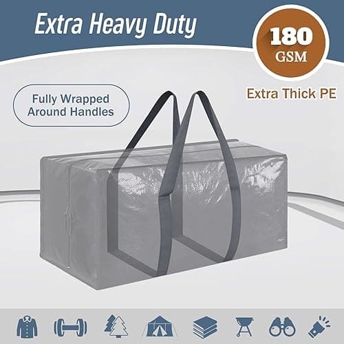 6 Pack Extra Heavy Duty Large Moving Bags with Strong Zipper & Comfortable Handles, Sturdy & Durable Clothes Storage Bags Totes Bins, Packing Moving Boxes for College Supplies, Gray - Gray - 6 Pack thumbnail 3