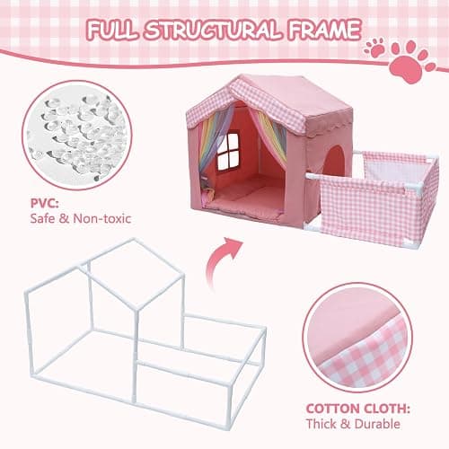 INRLKIT Princess Dog House Indoor, Cute Indoor Dog House for Small Dogs, DogTent Bed with Playpen, Small Pink Dog Canopy with Soft Cushion for Christams Gifts thumbnail 6