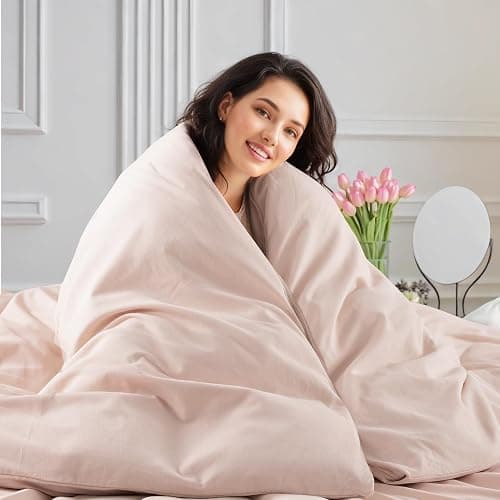 NEXHOME PRO Duvet Cover Set 100% Washed Cotton Full Size Linen Feel Textured Organic Natural 3 Pieces Bedding Set Greyish Light Pink with Zipper Closure and Corner Ties, Breathable(No Comforter) thumbnail 8