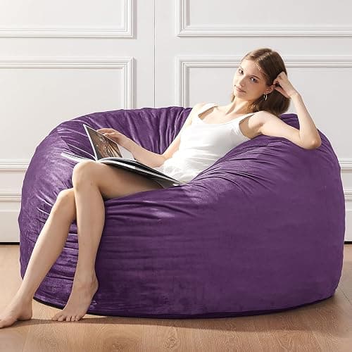 ILPEOD Bean Bag Chairs for Adults - Memory Foam Furniture BeanBag Chair - Kids/Teens Sofa with Soft Micro Fiber Cover - Round Fluffy Couch for Living Room Bedroom College Dorm - 4 ft, Purple thumbnail 2