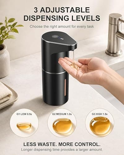 Fantictas Automatic Liquid Soap Dispenser, 3 Levels for Kitchen and Bath | For Hand and Dish Soap, Responsive Sensor, Type-C Charging, 90-day Use, Wall Mountable, IPX5 Waterproof, 350ML, Black Gel thumbnail 4