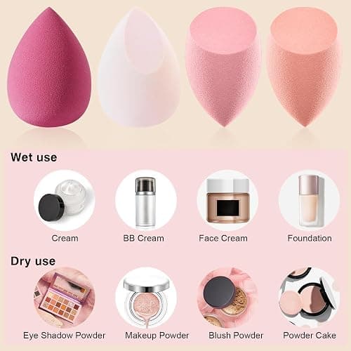 DUAIU 8 Pack Makeup Sponge Set, 4 Color Beauty Blenders Make up Sponges for Liquid, Cream and Powder, Latex Free Foundation Sponge with 1 Sponge Holder Case thumbnail 4