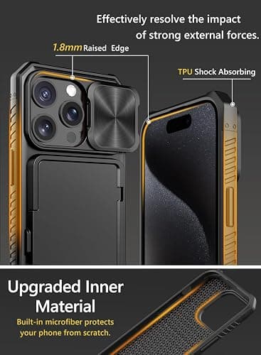 Vihibii for iPhone 15 Pro Case with Card Holder (4 Cards) & Slide Camera Cover & Kickstand, Shockproof Rugged Hard Back & TPU Soft Edge Wallet Phone Case for iPhone 15 Pro 5G 6.1" 2023, Black thumbnail 6
