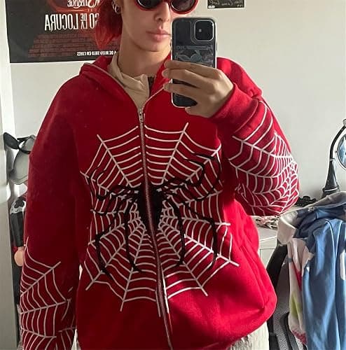 Asadovce Women Men Zip Up Y2k Oversized Hoodie Spider Graphic Full Zipper Sweatshirt Teen Girls Grunge Streetwear Jacket thumbnail 2