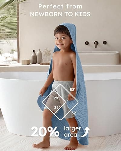 Yoofoss Hooded Baby Towels for Newborn 2 Pack 100% Muslin Organic Cotton Baby Bath Towel with Hood for Babies, Infant, Toddler and Kids, Large 32x32Inch, Soft and Absorbent Newborn Essential thumbnail 4