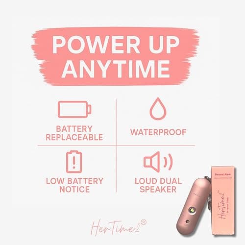 HerTime2 Personal Safety Alarm – Travel Safe Waterproof – Gift for Women College Girls – Self Defense Keychain – Extra Loud Siren – Strobe Light – Cute Key Chains Protection (Rose Gold) - Rose Gold thumbnail 4