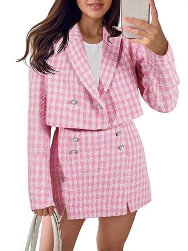 Cicy Bell Womens Cropped Tweed Blazer Sets 2 Piece Outfits and Mini Skirt Sets Business Casual Suits - Image 1