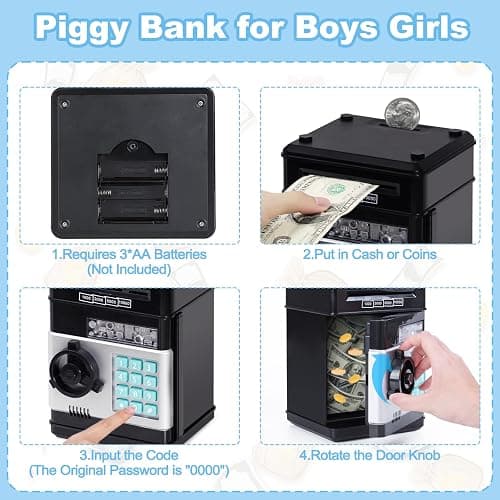 Refasy Piggy Bank Cash Coin Can ATM Bank Electronic Coin Money Bank for Kids Age 3-12, Money Savings Box Mini ATM Coin Bank Toys Gifts for 3 4 5 6 7 8 9 10 11 12 Year Old Boys Girls thumbnail 4