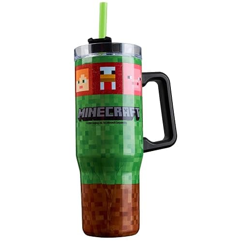 Minecraft Insulated Tumbler Travel Mug 940ml/33oz Creeper Water Bottle with Straw & Handle Thermal Double Wall Vacuum Insulation Drinks Cold Up to 17Hrs, Hot Up to 8Hrs, 45Hrs Ice - Image 1