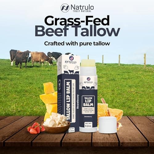 Beef Tallow Lip Balm – Natural Tallow Beeswax Chapstick – Hydrating Moisturizer Grass Fed Tallow Balm Care – Soothes Chapped Dry Lips Sensitive Skin – Long Lasting Vitamin Rich USA-Made, Strawberry thumbnail 2