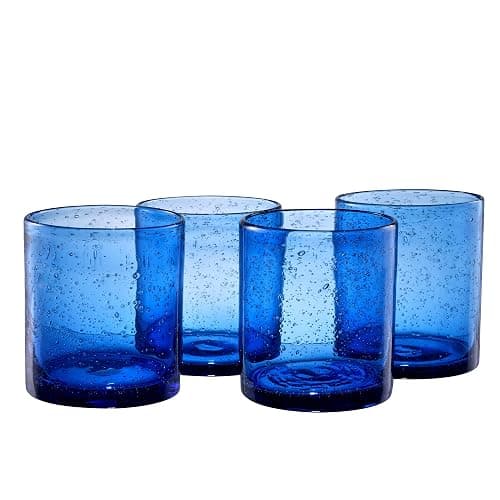 Artland 14oz Double Old Fashion Glass, Set of 4 | Iris Seeded Design, Cobalt Blue | Drinking Glass for Parties and Everyday Use - Mojito, Whiskey, Cocktail | Glassware & Barware Essentials - Image 1