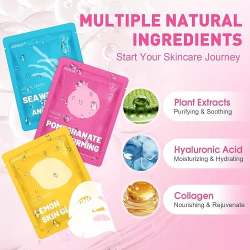 12 Pack Collagen Hydrating Face Masks Skincare, Face Mask for Dry Skin | Sheet Facial Masks Set for Women Skin Care, Face Mask Bulk Spa Gifts thumbnail 3