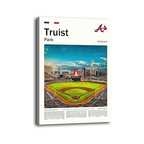 TruistPark Stadium Poster (L17 xW11 Wrapped Canvas) Atlanta Bay Ballpark Wall Art Print, Braves Retro Retro Sports Poster, Gift for Baseball Fans Supporters - Image 1
