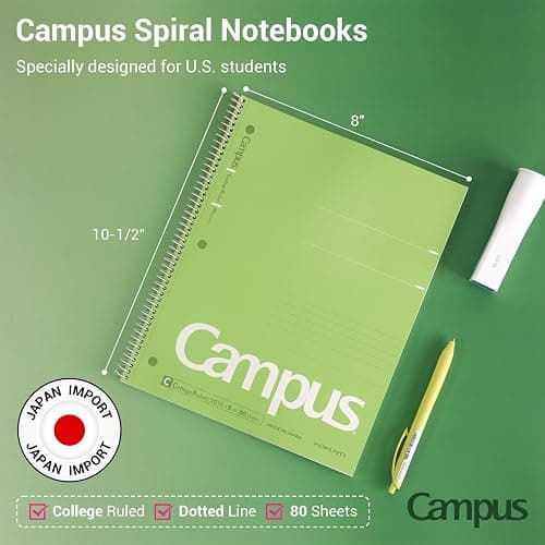 KOKUYO Spiral Notebook, 3 Pack Campus 10-1/2" x 8" Subject Notebooks with College Ruled, 80 Sheets, Pink Blue Green 3 Holes School Spiral Journal for Work Study Note Taking (WSG-SU-400G1×3) thumbnail 2