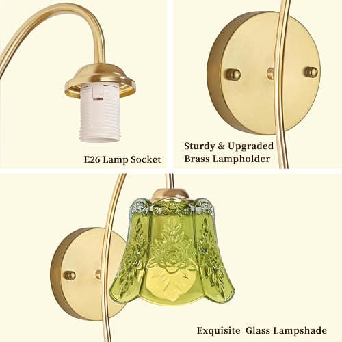 FFVU Wireless Wall Sconce with Flower lampshade, Battery Operated Wall Lights,Wall lamp with 15 Colors for Bedroom Living Room Home Decor (Green Flower,2 Light Battery Operated) thumbnail 8