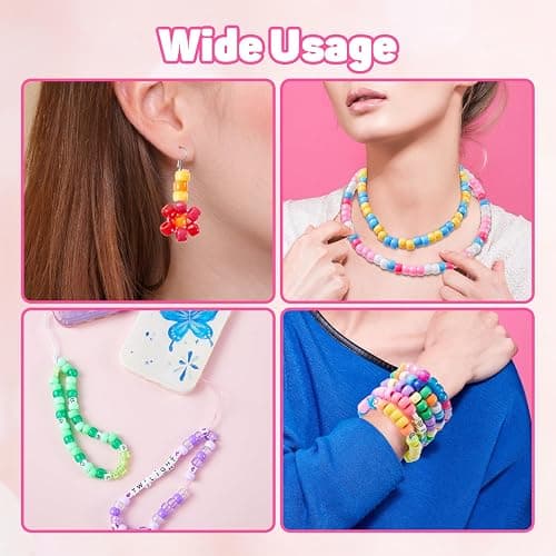 INSCRAFT 1200PCS Bracelet Making Kit, 24 Colors Pony Rainbow Kandi Beads, Friendship Bracelet Kit with Elastic Strings for Jewelry Making, Craft Gifts for Girls Adults thumbnail 5