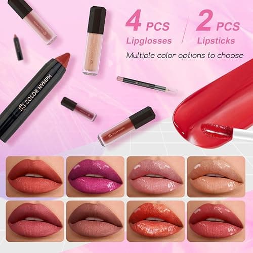Color Nymph Starter Makeup Kit for Tweens Girls, Train Case for Women Full Kit with Eye Shadow, Lipstick, Blush, Brushes, Lipgloss, Mascara, Brow Wax and Mirror Pink Full Starter Cosmetics Set thumbnail 3