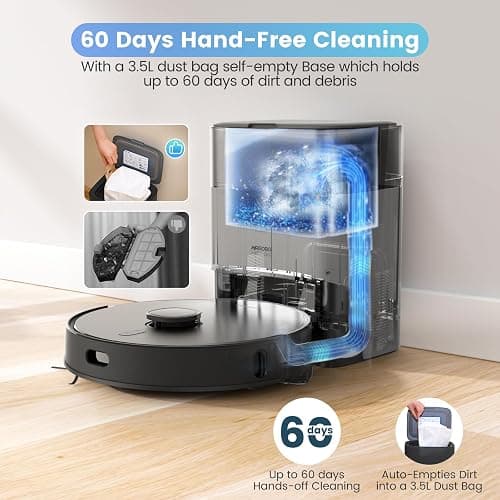 AIRROBO Robot Vacuum and Mop Combo, Self-Emptying, 60-Day Capacity, Home Mapping, Schedule, Wi-Fi/App/Alexa/Remote, 180mins Runtime, T20+ Robotic Vacuum Cleaner for Pet, Hard Floors, Carpet thumbnail 2
