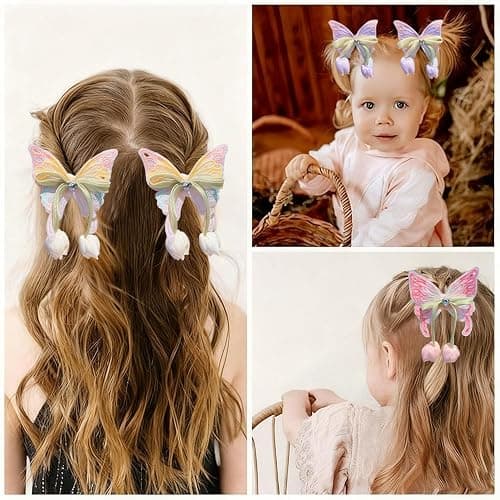 Ouliget Butterfly Satin Scrunchies,Cute Elastic Toddle Hair Ties with Bows and Flowers Colorful,Creative Hair Ties Ponytail Decorative Headwear for Christmas Party Decoration thumbnail 6