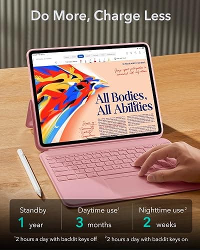 ESR iPad Air 13 Inch Case Keyboard (M3/M2, 2025/2024), Keyboard Case with Trackpad, Magnetic Detachable Keyboard with Backlit Keys, Fully Adjustable Portrait/Landscape Stand, Ascend Series, Pink thumbnail 9
