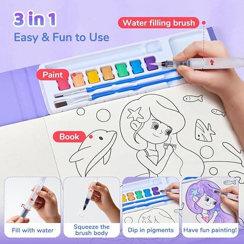 JoyCat Paint with Water Coloring Books for Toddlers, Watercolor Painting Sets for Kids Ages 3-5 4-8, Arts and Crafts Drawing Activities Toy Birthday Gifts for Boys Girls (Underwater World) thumbnail 7