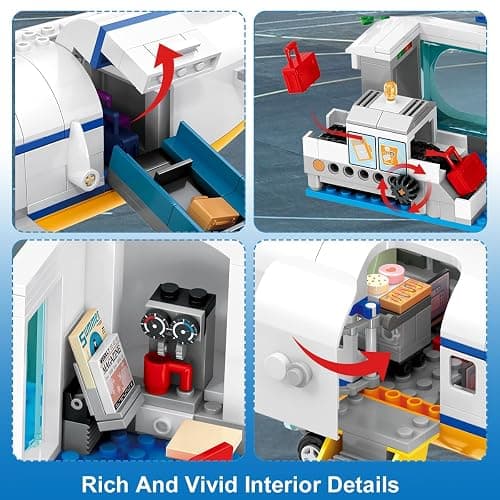 CUBIMANA Large City Passenger Airplane Building Toys with LED Light, 21 Inches Plane Building Sets with 2PCS Luggage Trucks, Terminal, Radar Tower, Birthday Gifts for Kids Boys Girls Age 6-12 (901pcs) thumbnail 7