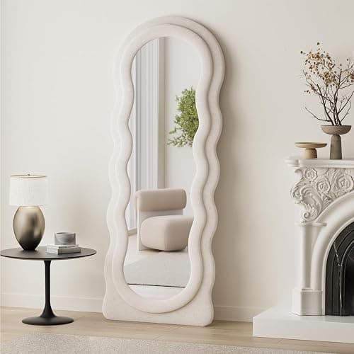 TinyTimes Full Length Mirror Floor Mirror, 63" x 24" Wavy Body Mirror, Standing Mirrors Full Length for Bedroom, Living Room, Cloakroom, Wavy Mirrors, White thumbnail 5