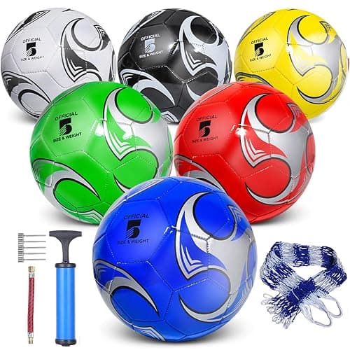 DHYLRICHER 6 Pack Size 5/4/3 Soccer Balls for Training & Matches – Official Size & Weight, Includes Carry Net, Needles, Air Pump – Ideal for Youth and Adult Players - Image 1