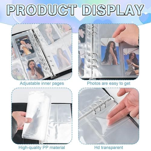 First-zgel Kpop Photocard Binder, PU Leather A5 Photocard Holder with 200 Pocket, K-Pop Korean Pop Photocard Holder Binder Book, 4 Photo Style Photo Card Album Trading Cards Organizer(Black) thumbnail 3