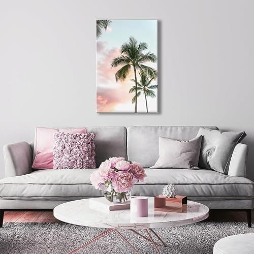 Modern Summer Beach Wall Decor Trendy Pink Blue Aesthetic Pastel Palm Tree Sunset Poster Canvas Print Nature Serene Tropical Sky Wall Art for Living Room Bedroom Office 12x16inch Unframed thumbnail 6
